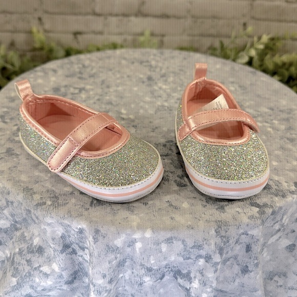 Carter’s Pink & Silver Glitter Mary Jane Comfy Flats Baby Girl 0-3 months✨NWOT✨ - Picture 9 of 9